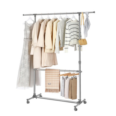LEDREM Double Clothes RailClothing Rack With Extendable Top RailClothes Rail On Wheels113-180 Cm Height AdjustableMiddle Rail from B&Q