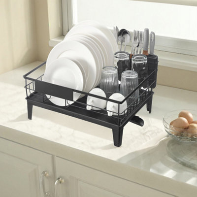 Ledrem Kitchen Plate RackDish Drainer With Drainboard And Cutlery HolderCountertop Organizer31 X 42 X 18.5 CmBlack from B&Q