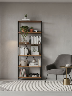 LEDREM Storage Shelf6-Tier BookshefFor Living RoomStudyHome OfficeRustic Brown from B&Q