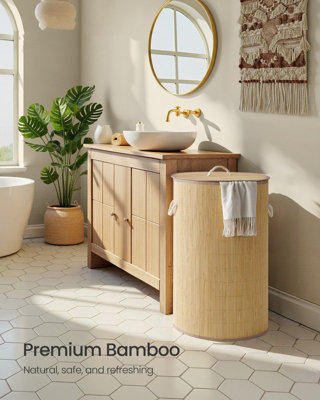 LEDREM Laundry Basket With Lid90 L Bamboo Storage BasketRectangular Laundry Hamper With HandlesCollapsible from B&Q