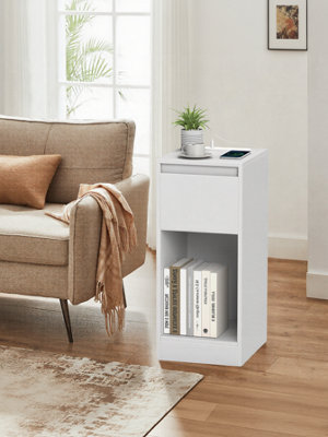 Ledrem Nightstand With Power OutletsBedside Table With Led LightSpace SavingFor BedroomLiving RoomWhite from B&Q