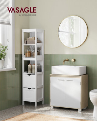 LEDREM Under Sink Bathroom CabinetUnder Sink Storage Cabinet2 Compartments Behind The DoorFits Various WashbasinsWith Feet from B&Q