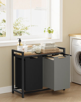 LEDREM Vasagle Laundry Basket2-Compartment Laundry HamperPull-Out And Removable Liner BagsClothes SorterShelf from B&Q