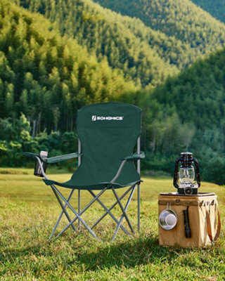 LEDREM Set Of 2 Folding Camping ChairsComfortableHeavy Duty Structure Outdoor Chair With Cup HolderDark Green from B&Q