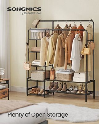 LEDREM Clothes RackOpen WaedrobeMetal Coat Rack With 7 ShelvesHanging RodsFor BedroomLiving RoomHallwayBlack from B&Q