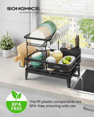 LEDREM Dish Drying Rack2-Tier Dish Drainer For Kitchen Counter360 Rotatable And Extendable SpoutDrainboardWith Cutlery Holder from B&Q