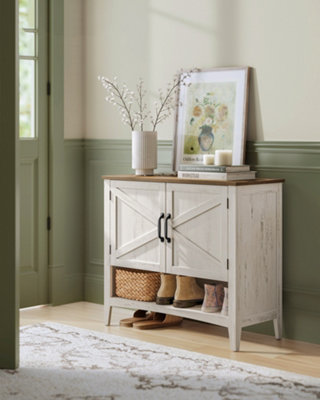 LEDREM Shoe Cabinet3-Tier Shoe Storage OrganiserWith Height-Adjustable ShelfHandlesSturdy LegsHallwayRustic White from B&Q