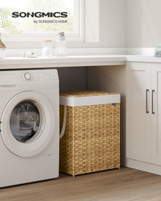 LEDREM Laundry Basket110 L Synthetic Rattan Storage Basket With Lid And HandlesWickerFoldableRemovable Liners from B&Q