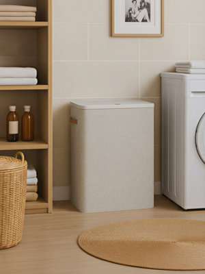 LEDREM Large Laundry Hamper3-Compartment Basket With Removable LinersEasy Assembly Basket For BedroomHandlesBeige from B&Q