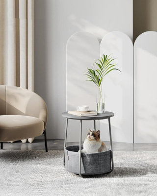 LEDREM Side TableRound End Table With Fabric BasketFor Living Room BedroomModern StyleDove Grey And Slate Grey from B&Q