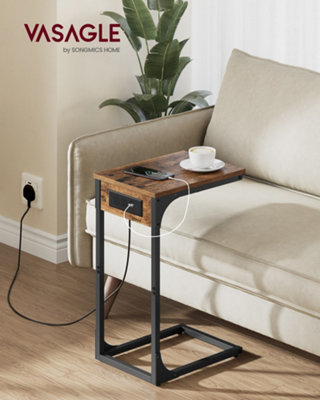 LEDREM Vasagle C-Shaped Side TableEnd Table With Charging StationFor CouchSofaAdjustable FeetFor BedroomLiving Room from B&Q