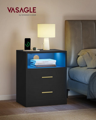LEDREM Custos CollectionSet Of 2 Bedside Tables With Charging StationLed LightsModern Side End Tables With DrawersOpen Shelf from B&Q