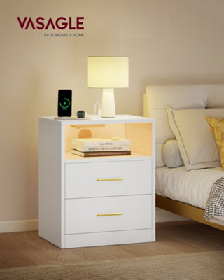 LEDREM Custos CollectionSet Of 2 Bedside Tables With Charging StationLed LightsModern Side End Tables With DrawersOpen Shelf from B&Q