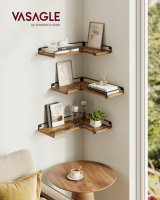 LEDREM Floating ShelvesSet Of 3L-Shaped Corner Shelves For WallIndustrial StyleFor Living RoomBedroomKitchenRustic Brown from B&Q