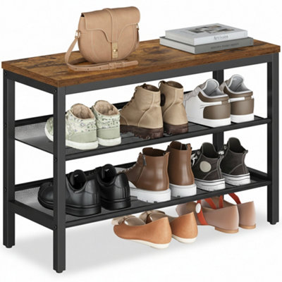 LEDREM 3 Tier Shoe Rack BenchOne Piece ShelvesShoe Storage Organiser With Raised Edges from B&Q