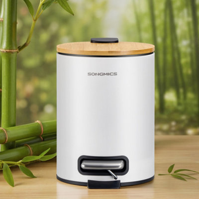 LEDREM Small Waste BinRubbish Bin With Bamboo LidMetal PedalRemovable Inner Bucket from B&Q