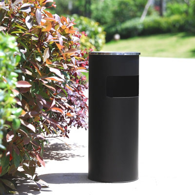 B&Q -  Standing Ashtray Cigarette Bin Outdoor Stainless Steel Black 60.5 X 24.5 Cm
