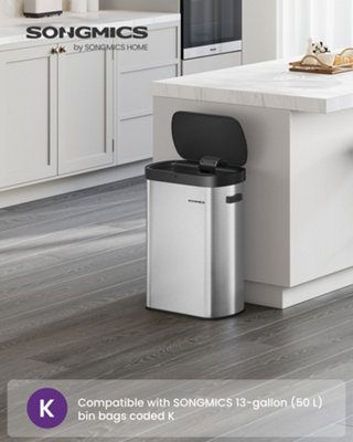 LEDREM Motion Sensor Kitchen Bin13-Gallon (50 L) Automatic Rubbish BinWave Or Touch To OpenSoft Close LidStainless Steel from B&Q