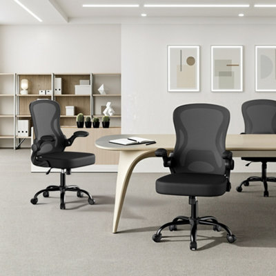 LEDREM Ergonomic Office ChairMesh Swivel Desk Chair With Lumbar SupportRocking FunctionFlip-Up ArmrestsFor Home OfficeBedroom from B&Q