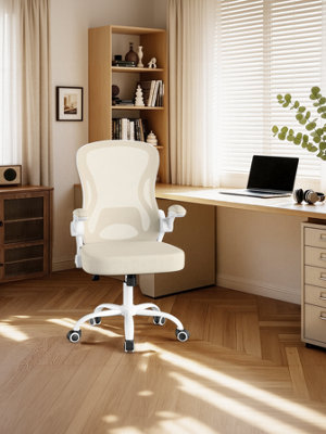 LEDREM Ergonomic Office ChairMesh Swivel Desk Chair With Lumbar SupportRocking FunctionFlip-Up ArmrestsFor Home OfficeBedroom from B&Q