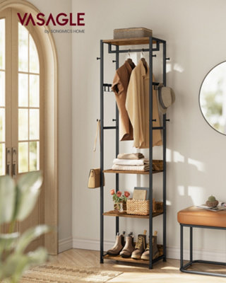 LEDREM Clothes RackCoat Rack Stand With Hanging Rail And HooksHall Tree With ShelvesSteel FrameFor ClothesBagsHats from B&Q