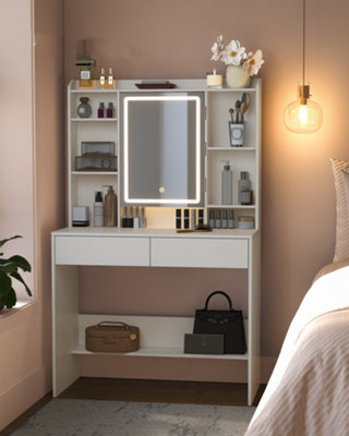 LEDREM Kailyn CollectionDressing Table With Led Lights3 ColoursVanity Desk With MirrorVanity Table With 2 DrawersMakeup Desk from B&Q
