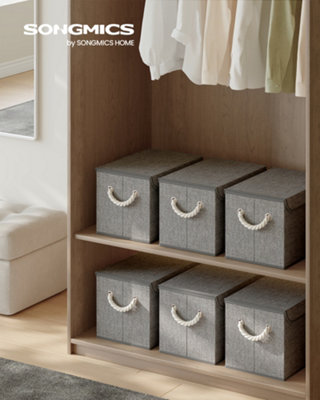 Songmics Storage Boxes With LidsSet Of 3Foldable Fabric Storage Organiser Bins For WardrobeCotton Handles