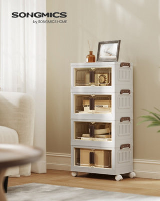 LEDREM Storage Boxes With Lid4-Tier Stackable Organiser With 1 LidPlastic Storage Bins On WheelsMagnetic DoorHome Organisation from B&Q
