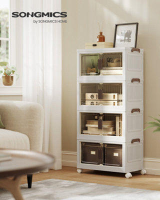LEDREM Storage Boxes With Lid4-Tier Stackable Organiser With 1 LidPlastic Storage Bins On WheelsMagnetic DoorHome Organisation from B&Q