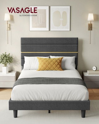 LEDREM Small Double Bed FrameFor 120 X 190 Cm MattressAdjustable Upholstered HeadboardMetal FrameWooden SlatsModern from B&Q