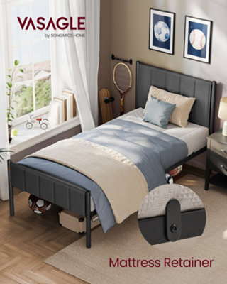 LEDREM Single Bed Frame90 X 190 CmWith Upholstered HeadboardMetal Bed Frame250 Kg Weight CapacityEasy AssemblySlate Grey from B&Q