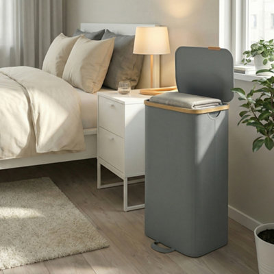 LEDREM Songmics Laundry Hamper With LidLaundry BasketStorage BinRemovable LinersBamboo FrameFor Bedroom