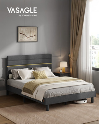 LEDREM Double Bed FrameFor 135 X 190 Cm MattressAdjustable Upholstered HeadboardMetal FrameWooden SlatsModernSlate Grey from B&Q