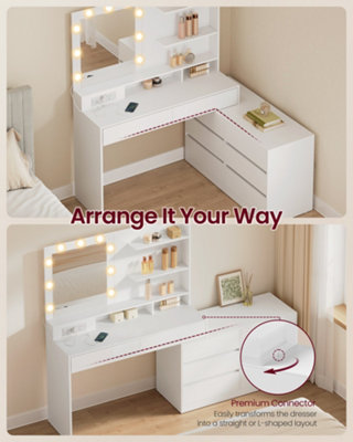 LEDREM Kailyn CollectionDressing Table With Led Lighted Mirror And Power OutletsModern Vanity Table With 9 Bulbs8 Drawers from B&Q
