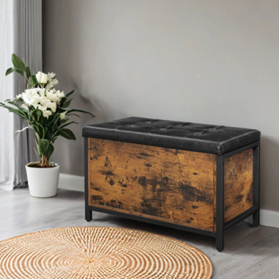 LEDREM Storage Bench With Padded SeatStorage Chest For BedroomEntrywayLiving RoomEasy AssemblyRustic Brown from B&Q