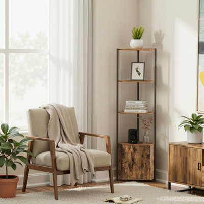 LEDREM Vasagle 5-Tier Storage ShelfCorner Shelf With CabinetFor Living RoomBedroomKitchenBathroomRustic Brown from B&Q