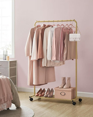 LEDREM Clothes RackClothes Rail On WheelsMetal Clothing Rail For Bedroom91 Cm Long Hanging RailWith Storage Shelf,gold from B&Q