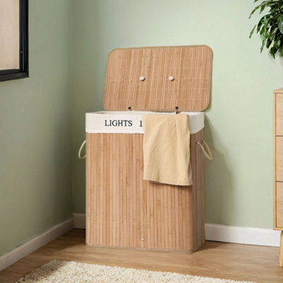 LEDREM Bamboo Laundry Hamper2-Section Laundry Sorter With Detachable LinerWith Handles100 L CapacityNatural from B&Q
