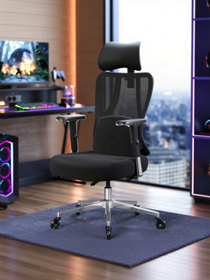 LEDREM Office Gaming ChairHeight Adjustable Desk Chair With Lumbar Support150 Kg LoadBlack from B&Q