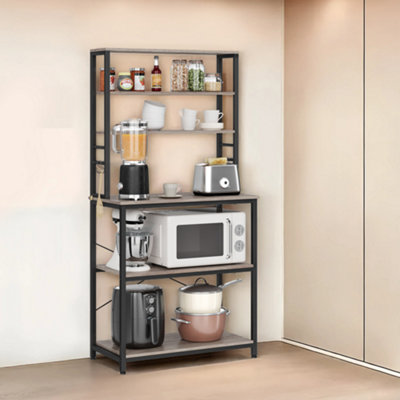 LEDREM Kitchen Rack,kitchen Storage Shelves With Hooks,microwave Stand,industrial,greige And Black from B&Q