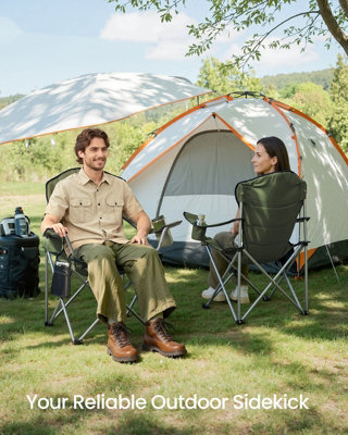 LEDREM Camping ChairFolding Outdoor Chair With Wide Seat And High Back,green And Grey from B&Q