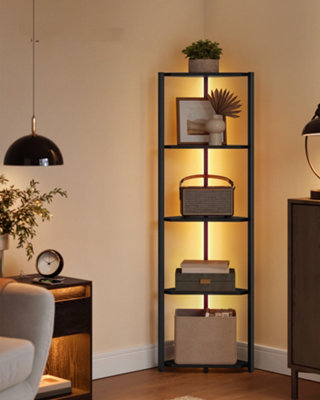 LEDREM 5-Tier Corner ShelfBookcase With Adjustable Led LightsStorage Shelf With Steel Frame24.8 X 48 X 146.6 CmFor Living Room from B&Q
