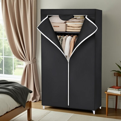 LEDREM Foldable Fabric Wardrobe With Hanging RailPortable Closet Organizer For ClothesBagsShoes75 X 45 X 160 CmBlack