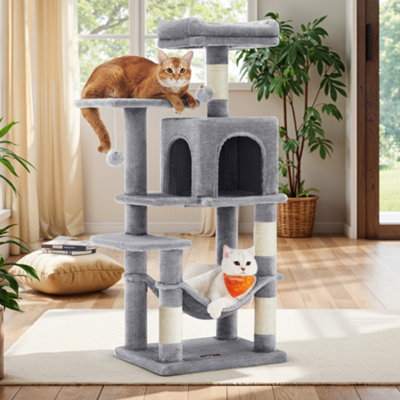 LEDREM Cat Tree For Indoor CatsMulti-Level Cat Condo With 4 Scratching Posts2 PerchesHammockLight Grey from B&Q