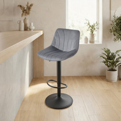 B&Q -  Set Of 2 Adjustable Bar StoolsSwivel Chairs With Backrests FootrestGrey