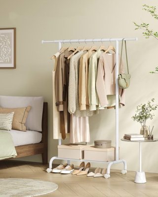 LEDREM Clothes RailClothes RackExtendable Hanging RailClothing Storage With Wheels45 Kg Total Max. Load,cloud White from B&Q