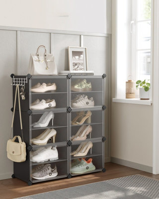 LEDREM Interlocking Shoe RackPlastic Shoe Storage Cabinet6-Slot Modular Storage Organiser Unit,black from B&Q