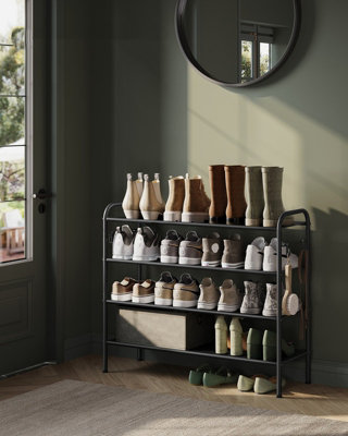 LEDREM Shoe Rack4-Tier Shoe OrganiserFabric Shoe Shelf Storage With 4 HooksHolds Up To 20 Pairs Of Shoes,ink Black from B&Q