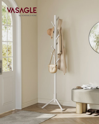 LEDREM Wooden Hall TreeAdjustable Height Coat Stand With 8 HooksFor EntrywayBedroomOfficeSolid WoodBeige from B&Q