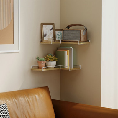 LEDREM Floating ShelvesSet Of 2L-Shaped Corner Shelves For WallCorner Wall ShelfIndustrial StyleNatural Oak And Cloud White from B&Q